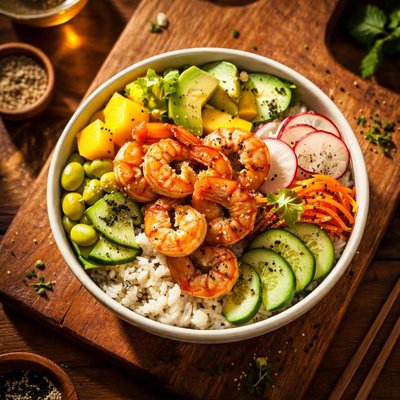 Poke bowl with shrimp