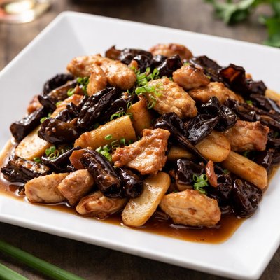 Pollo con setas chinas