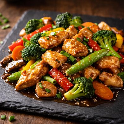鸡肉蔬菜炒配酱油