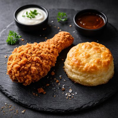 Popeyes chicken leg and biscuit