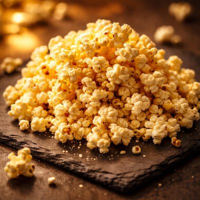 Popped buttered popcorn
