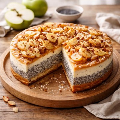 Чизкейк с маком и яблоком