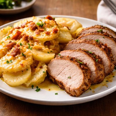 Pork and cheesy potatoes