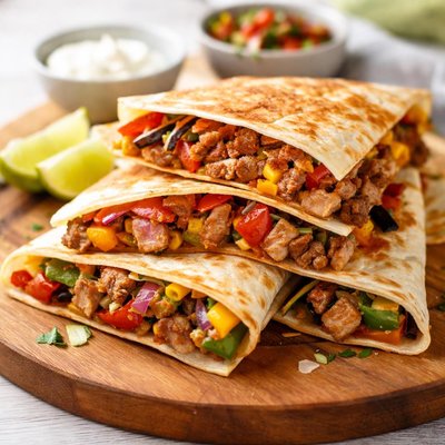 Pork and grilled vegetables quesadilla