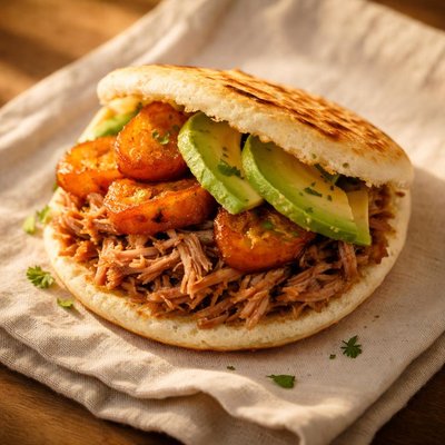 Pork and plantain arepa