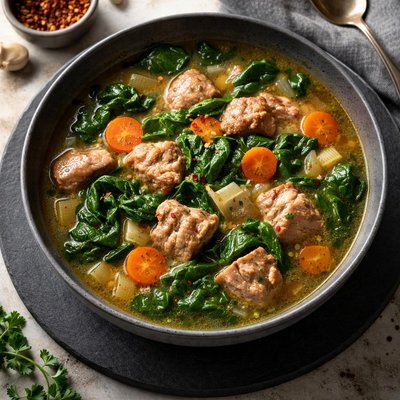 Pork and spinach soup