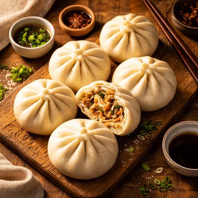 Pork and vegetable steamed bun