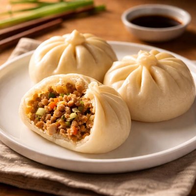 Pork and vegetables steamed bun