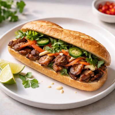 Pork bahn mi sandwich