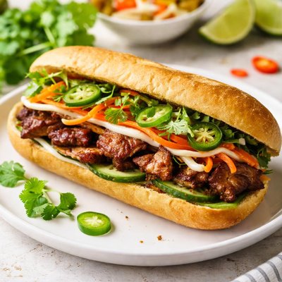 Pork banh mi sandwich