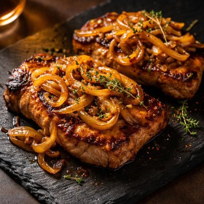 Pork chops with onions