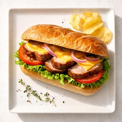Pork loin sandwich with cheese
