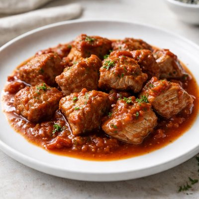 Pork meat in tomato sauce