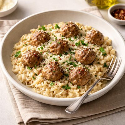 Pork meatball risotto