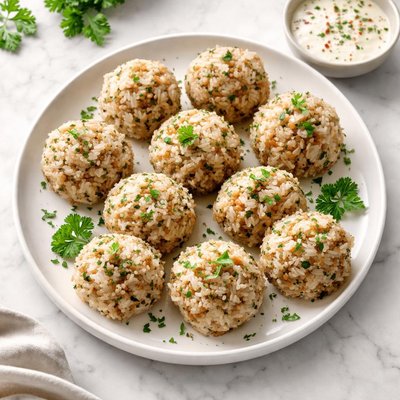 Pork meatballs covered in rice