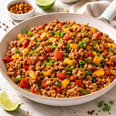 Pork minced meat with peppers