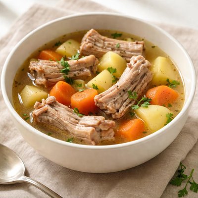 Pork rib soup with carrots and potatoes