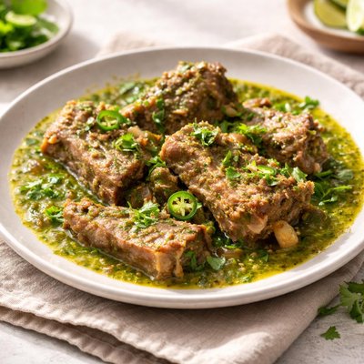 Pork ribs in green sauce