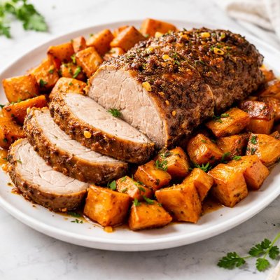Pork roast with sweet potato