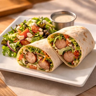 猪肉香肠沙拉和芝士卷