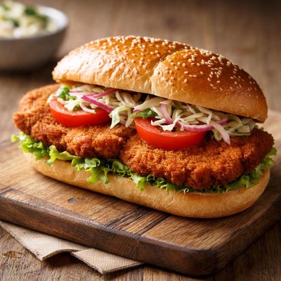 Pork schnitzel sandwich