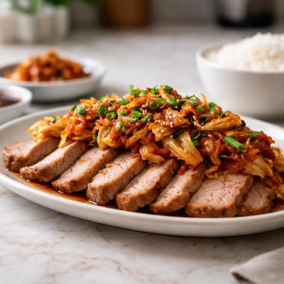 Pork slices with kimchi