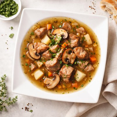 Pork soup with mushrooms