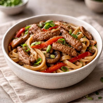 Pork udon noodles