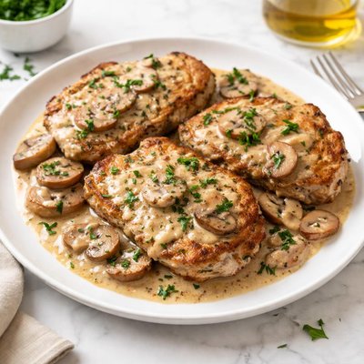 Pork with mushroom and cream sauce