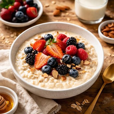 Porridge sur lait d'avoine avec des baies