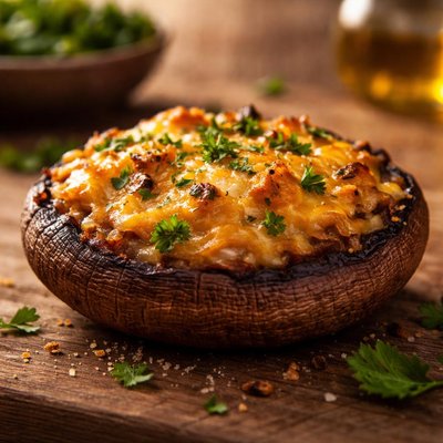 Portabella mushroom stuffed with cheddar cheese