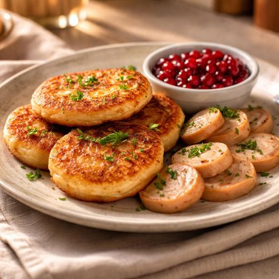 Potatisbullar med kycklingkorv och lingon sylt