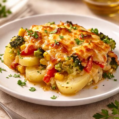 بطاطس بالفرن مع الجبن والخضار