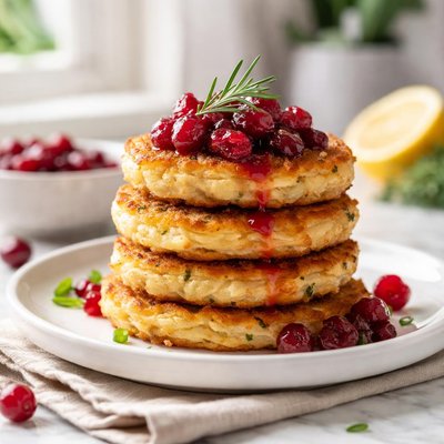 Potato cakes with cranberry sauce