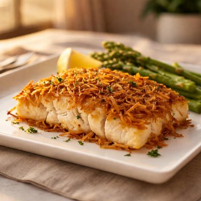 Potato crusted cod