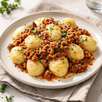 土豆饺子配肉酱