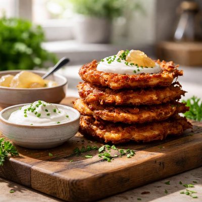Potato latke with sour cream and applesauce
