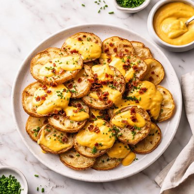 Potato slices with cheddar cheese sauce