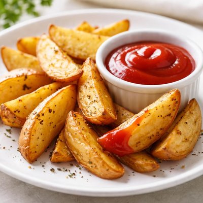 Potato wedges with ketchup