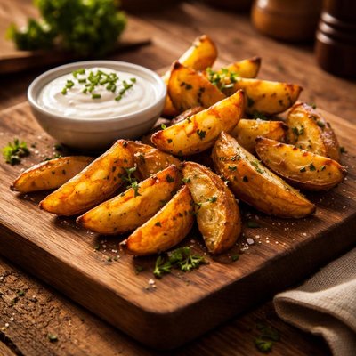 Potato wedges with sour cream
