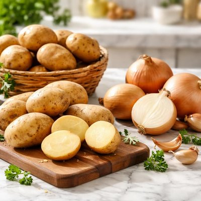 Potatoes and onion