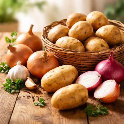 Potatoes and onions