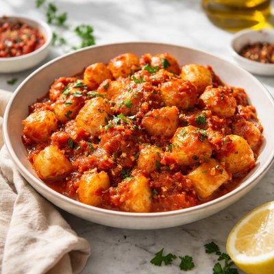 Potatoes with tomato sauce
