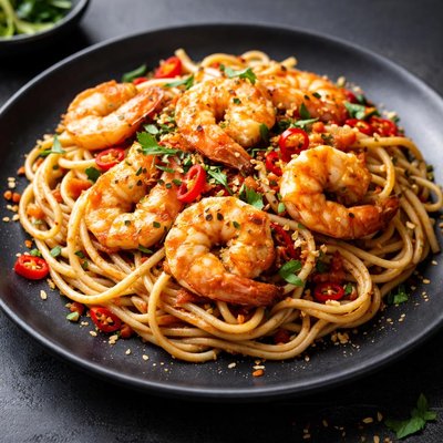 Gamberi e pasta al peperoncino