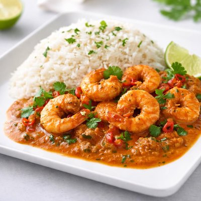 Prawn curry and rice
