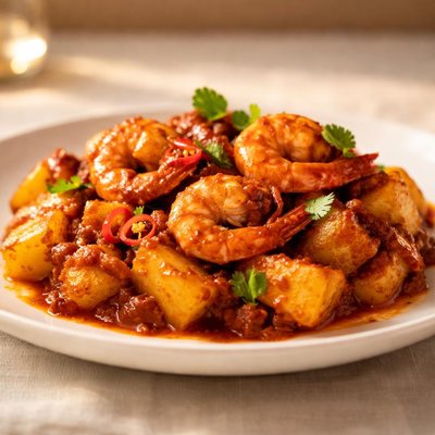 Prawn sambal with potatoes