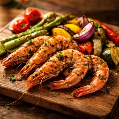 Prawns and vegetables