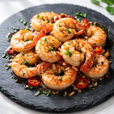 Prawns with garlic and chilli