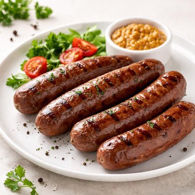 Precooked beef sausages