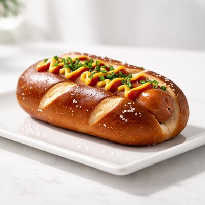Pretzel hotdog bun